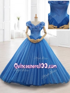 2016 Custom Made Appliques Off the Shoulder Quinceanera Dresses in Blue