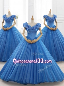 2016 Custom Made Blue Off the Shoulder Long Quinceanera Dresses with Appliques