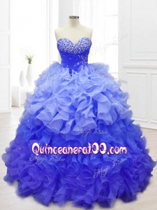 2016 Custom Made Sweetheart Blue Quinceanera Gowns with Beading and Ruffles