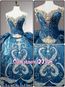 Custom Made Sweetheart Beading Teal Quinceanera Dresses for 2016