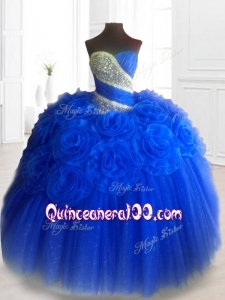 2016 Custom Made Hand Made Flowers Sweet 16 Dresses in Royal Blue
