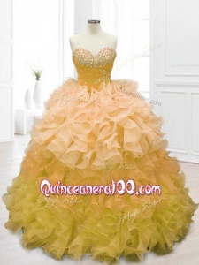 2016 Custom Made Sweetheart Beading and Ruffles Quinceanera Dresses in Gold