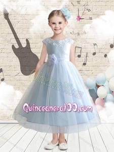 Discount Bateau Cap Sleeves Flower Girl Dresses with Appliques