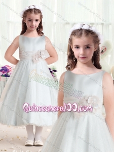 Fashionable Bateau Flower Girl Dresses with Hand Made Flowers