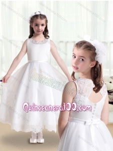 Lovely Empire Scoop Flower Girl Dresses in White with Appliques