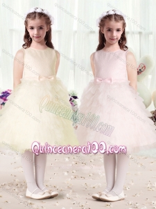 Luxurious Scoop Flower Girl Dresses with Ruffles and Bowknot