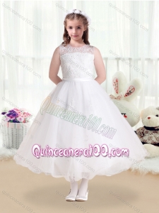 New Style Scoop Appliques White Flower Girl Dresses