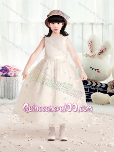 Perfect Bateau Champagne Flower Girl Dresses with Appliques and Belt