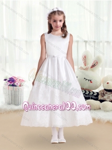 Pretty Scoop White Flower Girl Dresses with Lace and Belt