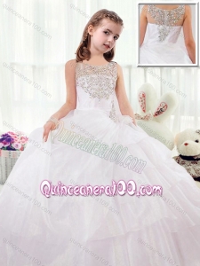 Beautiful Scoop White Little Girl Pageant Dresses with Beading