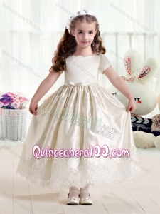 Customized Empire Short Sleeves Flower Girl Dresses with Lace