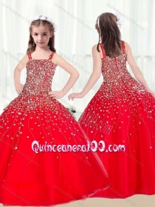 Cute Ball Gown Straps Beading Red Mini Quinceanera Dresses
