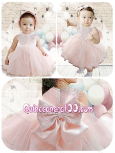 Cute Scoop Baby Pink Toddler Dress with Lace
