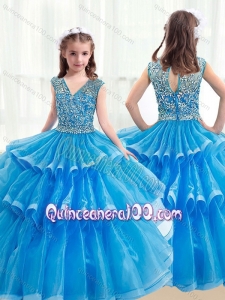 Pretty V Neck Baby Blue Mini Quinceanera Dresses with Ruffled Layers