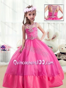 Sweet Ball Gown Beading Little Girl Pageant Dresses in Hot Pink