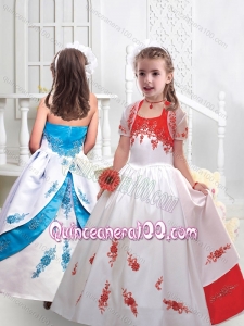 2016 Fashionable Halter Top Satin Flower Girl Dress with Appliques