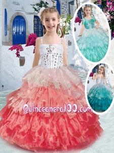 Elegant Spaghetti Straps Little Girl Pageant Dresses with Ruffled Layers and Beading