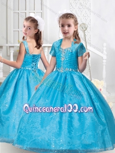 2016 Hot Sale Ball Gown Straps Beading Little Girl Pageant Dresses in Teal