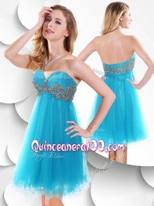 2016 Sweet Short Baby Blue Cheap Dama Dresses with Beading