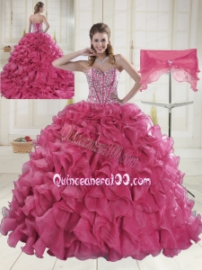 2015 Hot Sale Red Quinceanera Gowns with Beading