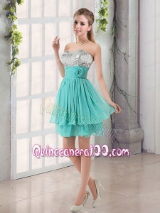 Sweetheart A Line Dama Dresses with Sequins and Handle Made Flowers