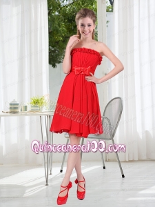 Wonderful Ruching Strapless Bowknot Dama Dresses in Red