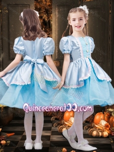 Cute Square Bowknot Two Tone Little Girl Dress in Organza and Taffeta