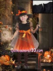 Lovely A Line Scoop Bowknot Little Girl Dress in Orange Red and Black