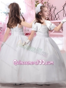 Popular Square Ankle Length Flower Girl Dress with Beading