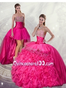 Wonderful Ball Gown Hot Pink Quinceanera Dresses with Beading and Ruffles