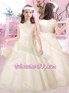Beautiful Bateau Satin and Tulle Little Girl Pageant Dresses with Appliques