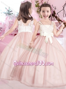 New Baby Pink and White Little Girl Pageant Dresses with Appliques and Bowknot