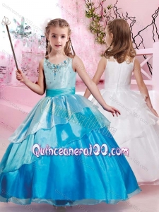 New Style Scoop Organza Little Girl Pageant Dresses with Colorful Beading