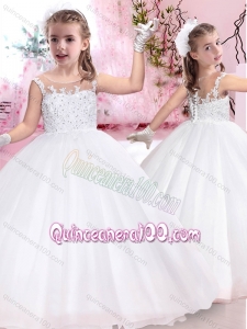 Pretty See Through Scoop Little Girl Pageant Dresses with Appliques and Beading