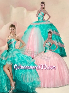 New Style Beading and Ruffles Multi color Quinceanera Dress