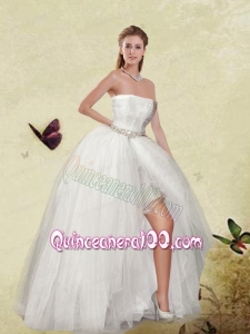 White High-low Strapless Dama Dress with Beading
