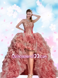 2015 Top Seller Beading and Ruffles Pink Dama Dress For Quinceanera Party