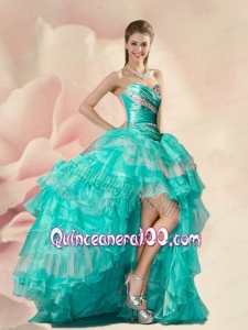 Decent Turquoise Dama Dress with Beading and Ruffles