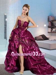 The Most Popular Fuchsia Dama Dress with Appliques and Pick-ups For 2015
