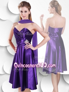 Cheap Empire Sweetheart Elastic Woven Satin Dama Dress with Beading and Ruching