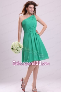 Turquoise Mother of the Dress with Bowknot and Ruching A-line One Shoulder