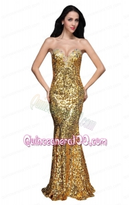 Mermaid Gold Sweetheart Sequins Beading Floor-length Mother of the Dress