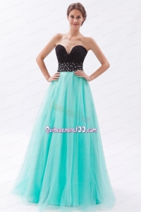Black and Turquoise A Line Sweetheart Floor Length Tulle Beading Mother of the Dress
