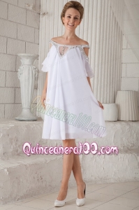 White Empire Off The Shoulder Knee Length Chiffon Beading Mother of the Dress