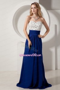 White and Royal Blue Mother of the Dress Column Sweetheart Beading Brush Train Chiffon