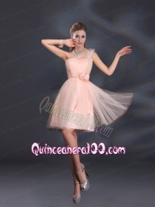 One Shoulder A Line Tulle Dama Dresses with Hand Made Flowers