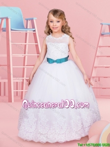 Best Selling Lace and Tulle Flower Girl Dress with Beading and Bowknot