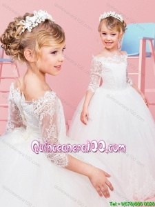 Classical Off the Shoulder Laced Flower Girl Dress with Half Sleeves