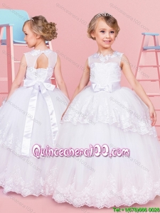Infant See Through Bowknot and Laced Tulle Flower Girl Dress in White