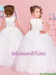 Romantic Really Puffy Ball Gown Scoop Flower Girl Dress with Rolling Flower